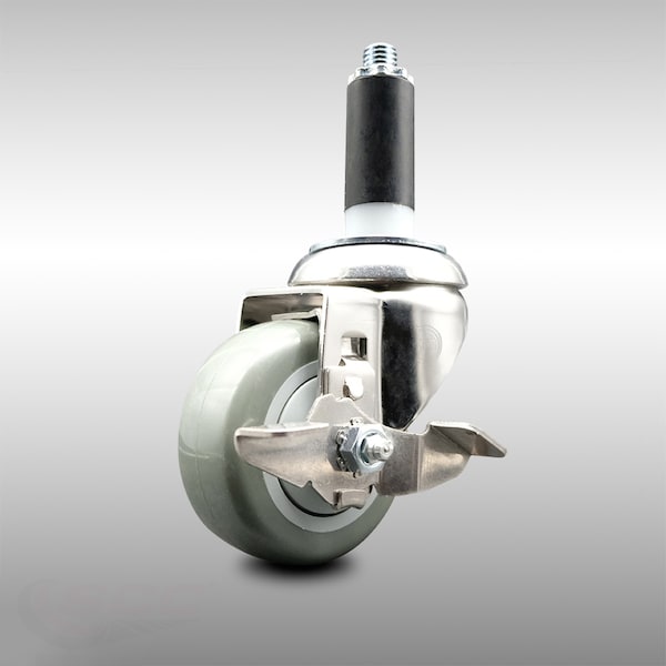 3.5 Inch 316SS Gray Polyurethane Swivel 1 Inch Expanding Stem Caster Brake